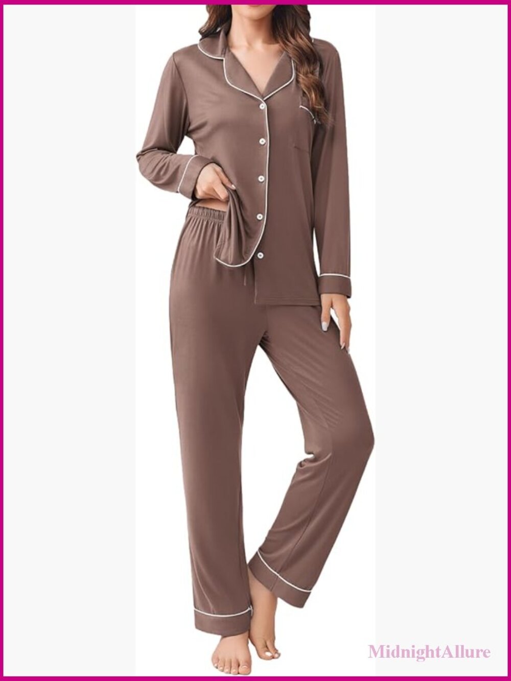 Womens Pajama Set Button Down Long Sleeve Top Pants Soft Lounge Sleepwear 2
